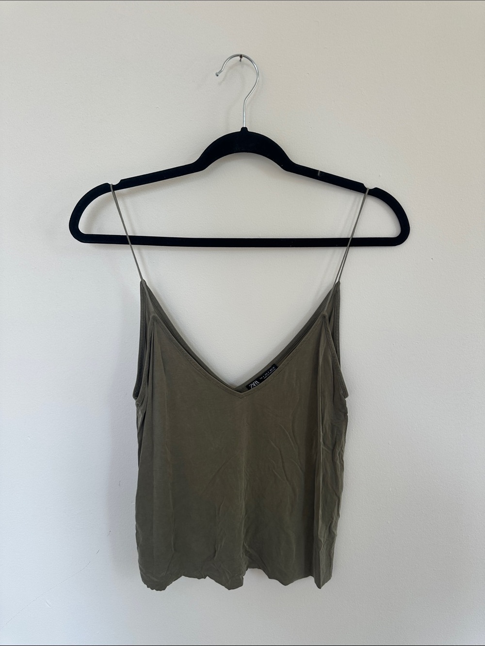 Zara Olive Green V-Neck Spaghetti Strap Camisole